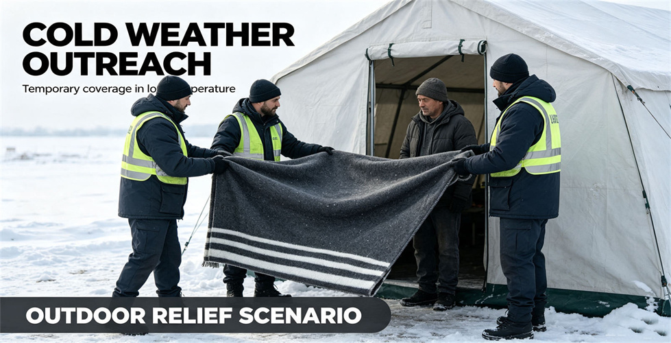 Recycled polyester relief blanket shown in a practical supply setting for final purchase approval. Recycled polyester relief blanket shown in a practical supply setting for final purchase approval.