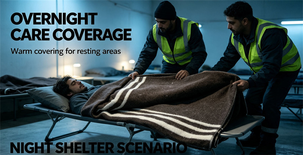 Recycled polyester relief blanket shown in a practical supply setting for final purchase approval. Recycled polyester relief blanket shown in a practical supply setting for final purchase approval.