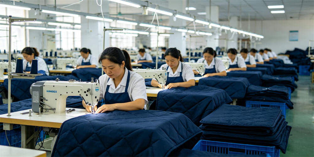 hospital waterproof mattress factory production sewing workshop chinese workers YRF textile China manufactu hospital waterproof mattress factory production sewing workshop chinese workers YRF textile China manufactu