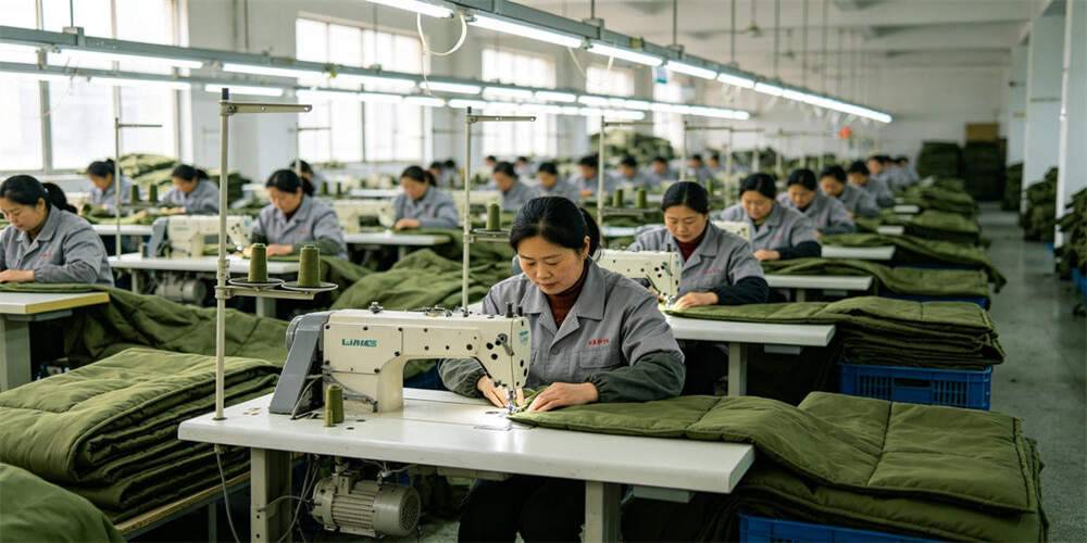 military foldable mattress factory production sewing line chinese workers YRF textile China manufacturer military foldable mattress factory production sewing line chinese workers YRF textile China manufacturer