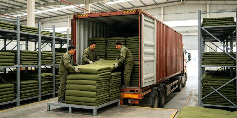 military foldable mattress logistics container loading chinese workers YRF textile China manufacture military foldable mattress logistics container loading chinese workers YRF textile China manufacture