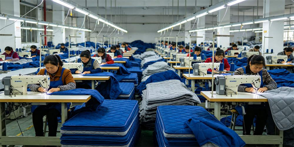 high density foam mattress factory sewing workshop chinese workers YRF textile China manufacturer wholesale high density foam mattress factory sewing workshop chinese workers YRF textile China manufacturer wholesale