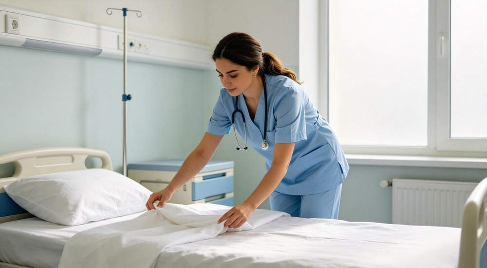 Hospital medical bedding detail view for institutional procurement Hospital medical bedding detail view for institutional procurement