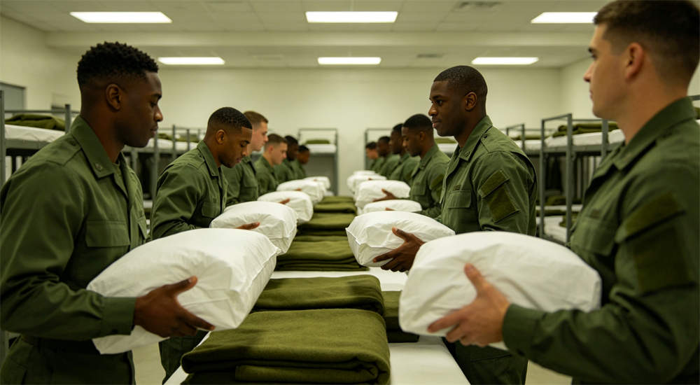 Military police bedding detail view for institutional procurement Military police bedding detail view for institutional procurement