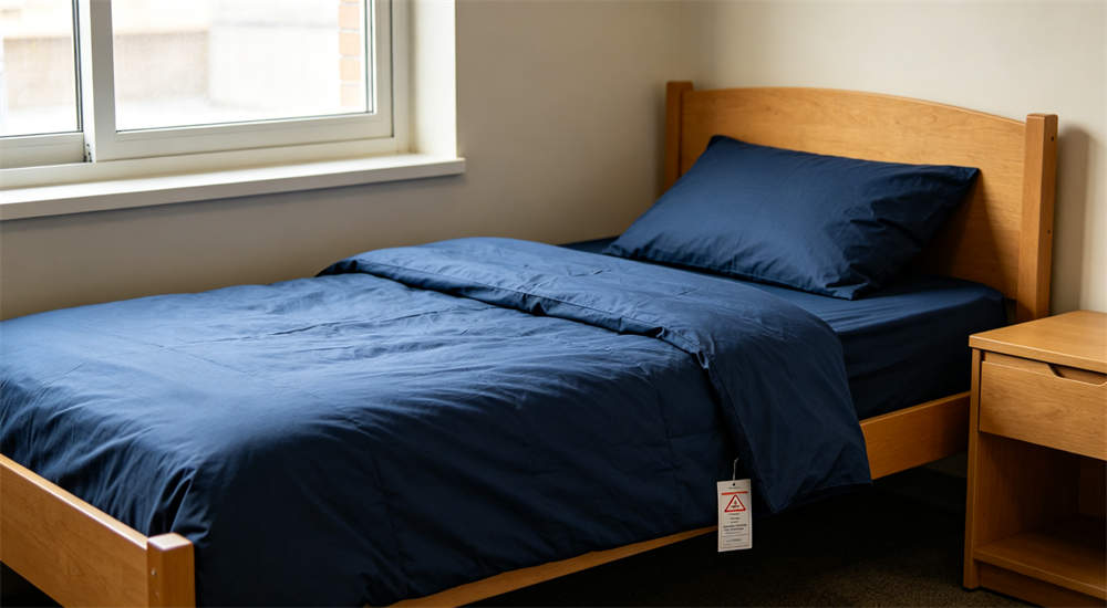 School dormitory bedding detail view for institutional procurement, fabric‑quality evaluation work School dormitory bedding detail view for institutional procurement, fabric‑quality evaluation work