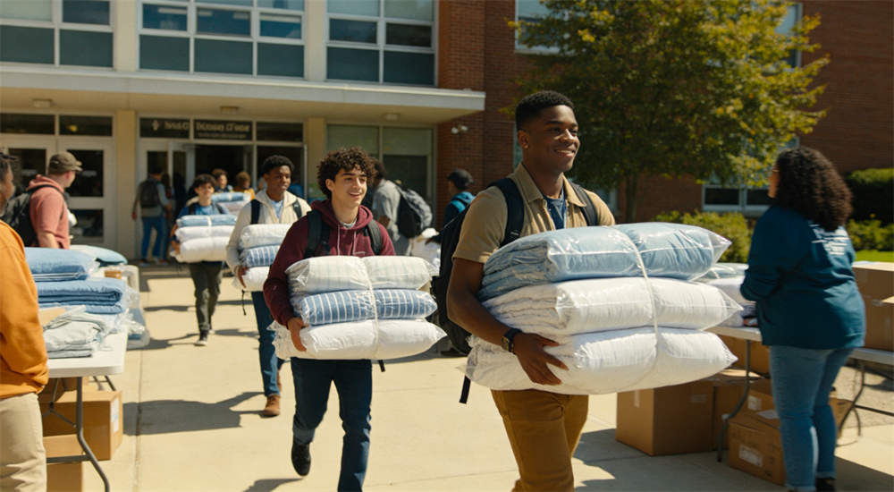 School dormitory bedding detail view for institutional procurement, linen‑specification validation work School dormitory bedding detail view for institutional procurement, linen‑specification validation work