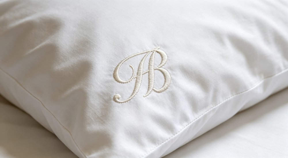 Nursing Home Bedding - Logo Embroidery White Detail, custom‑branded embroidery service Nursing Home Bedding - Logo Embroidery White Detail, custom‑branded embroidery service