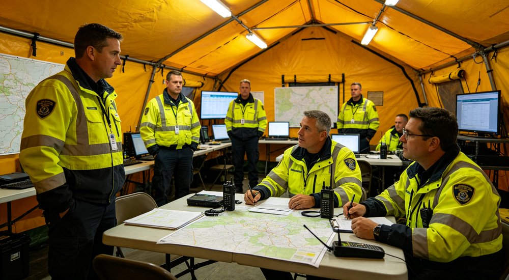 Field deployed emergency shelter showing robust frame construction waterproof material and practical design features meeting international standards for disaster response and refugee accommodation Field deployed emergency shelter showing robust frame construction waterproof material and practical design features meeting international standards for disaster response and refugee accommodation