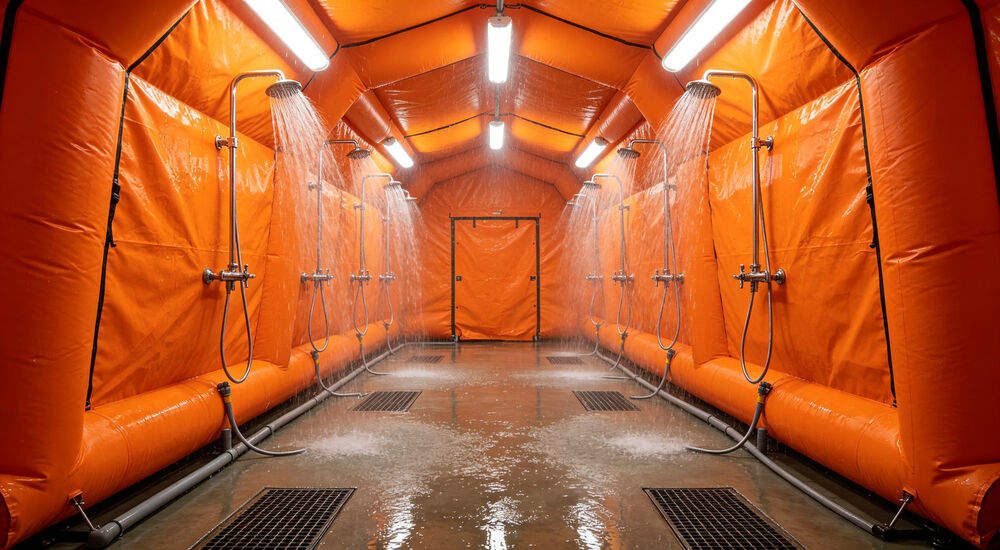 Decontamination shower inflatable tent scenario field ready inflatable decontamination shower tent for rapid emergency setup Decontamination shower inflatable tent scenario field ready inflatable decontamination shower tent for rapid emergency setup