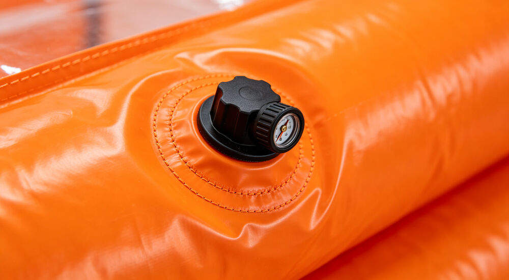 Inflatable tent air valve with built-in pressure gauge and reinforced stitching Inflatable tent air valve with built-in pressure gauge and reinforced stitching