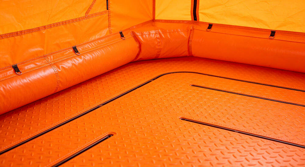 Inflatable decontamination tent interior anti-slip floor with drainage grooves and fastener buckles Inflatable decontamination tent interior anti-slip floor with drainage grooves and fastener buckles