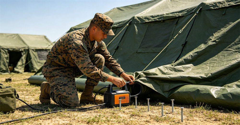 Overview of 30-second rapid deployment process for military inflatable tent, showing unpacking, positioning, electric inflation and final setup sequence, demonstrating ultra-fast field deployment capability for emergency operations Overview of 30-second rapid deployment process for military inflatable tent, showing unpacking, positioning, electric inflation and final setup sequence, demonstrating ultra-fast field deployment capability for emergency operations