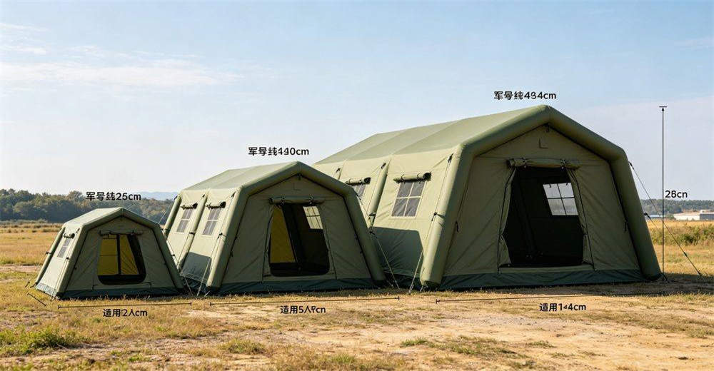 Ground stake and rope securing system for military inflatable tent, showing heavy-duty steel stakes, durable nylon ropes, tension adjusters and reinforced attachment points, demonstrating reliable wind resistance and field stability Ground stake and rope securing system for military inflatable tent, showing heavy-duty steel stakes, durable nylon ropes, tension adjusters and reinforced attachment points, demonstrating reliable wind resistance and field stability