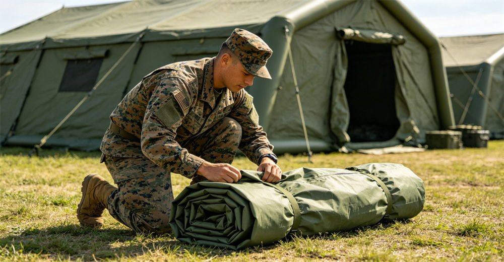 Military personnel organization and command structure diagram showing clear hierarchy of command, operations, logistics and support roles, demonstrating efficient team coordination for field camp deployment, operation and maintenance of inflatable shelters Military personnel organization and command structure diagram showing clear hierarchy of command, operations, logistics and support roles, demonstrating efficient team coordination for field camp deployment, operation and maintenance of inflatable shelters
