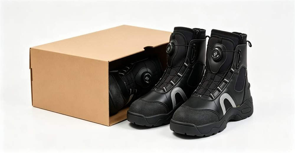 Close-up of rapid entry water rescue boots in shallow rocky water, showing waterproof upper and quick drainage design for professional rescue teams worldwide. Close-up of rapid entry water rescue boots in shallow rocky water, showing waterproof upper and quick drainage design for professional rescue teams worldwide.