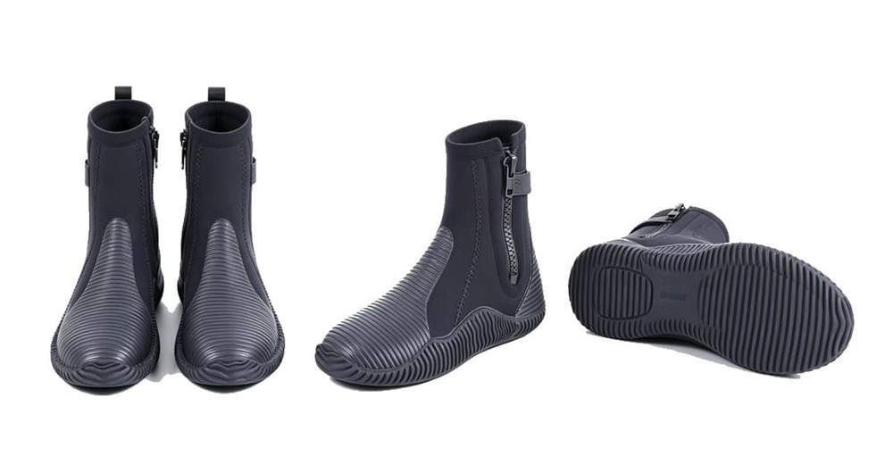 Three-view of neoprene wading boots showing front side and outsole on pure white background for wholesale emergency footwear supply for professional rescue teams worldwide. Three-view of neoprene wading boots showing front side and outsole on pure white background for wholesale emergency footwear supply for professional rescue teams worldwide.
