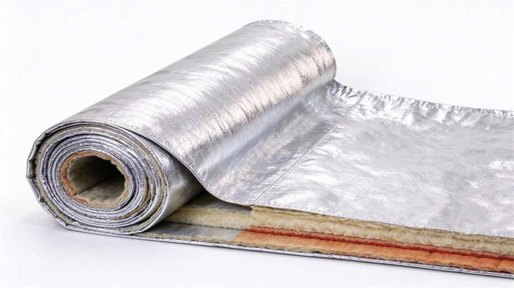 Macro detail of heavy duty protective eu standard heavy duty heat suit, Heavy duty aluminized fabric roll layered construction white background showing reflective coating, demonstrating professional info use in industrial safety environment, designed for wholesale bulk supply and industrial safety Macro detail of heavy duty protective eu standard heavy duty heat suit, Heavy duty aluminized fabric roll layered construction white background showing reflective coating, demonstrating professional info use in industrial safety environment, designed for wholesale bulk supply and industrial safety