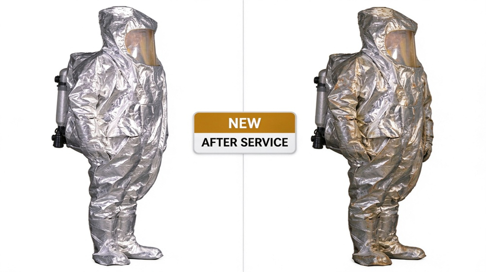 45 degree angle of heavy duty protective thermal chemical composite suit, Showroom display chemical suits full configuration, chemical protective clothing supplier product showroom, demonstrating professional comparison use in industrial safety environment, designed for wholesale bulk supply and industrial safety procurement. 45 degree angle of heavy duty protective thermal chemical composite suit, Showroom display chemical suits full configuration, chemical protective clothing supplier product showroom, demonstrating professional comparison use in industrial safety environment, designed for wholesale bulk supply and industrial safety procurement.