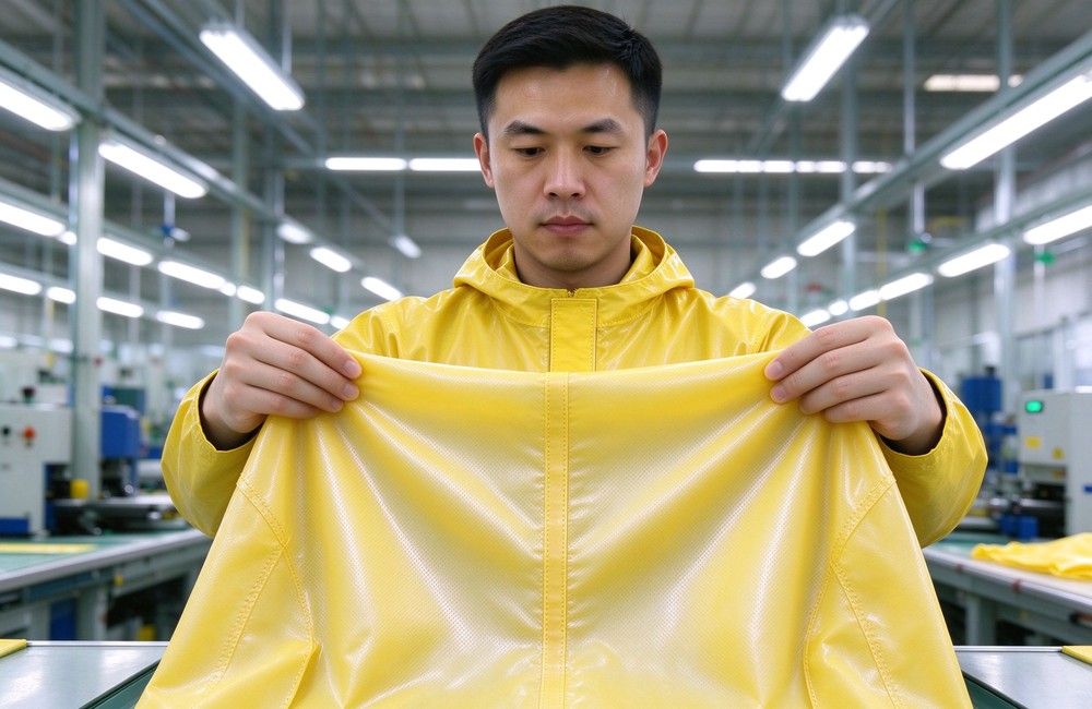 Wide shot of heavy duty protective semi encapsulated chemical suit, Inspector checking semi enclosed chemical suit fabric and seal system, medium risk, demonstrating professional application use in industrial safety environment, designed for wholesale bulk supply and industrial safety procurement. Wide shot of heavy duty protective semi encapsulated chemical suit, Inspector checking semi enclosed chemical suit fabric and seal system, medium risk, demonstrating professional application use in industrial safety environment, designed for wholesale bulk supply and industrial safety procurement.