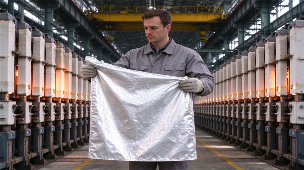 Side angle of heavy duty protective proximity fire protection coat, Technician in gray workwear displaying aluminized fabric of proximity fire coat, reflective, demonstrating professional info use in industrial safety environment, designed for wholesale bulk supply and industrial safety procurement. Side angle of heavy duty protective proximity fire protection coat, Technician in gray workwear displaying aluminized fabric of proximity fire coat, reflective, demonstrating professional info use in industrial safety environment, designed for wholesale bulk supply and industrial safety procurement.