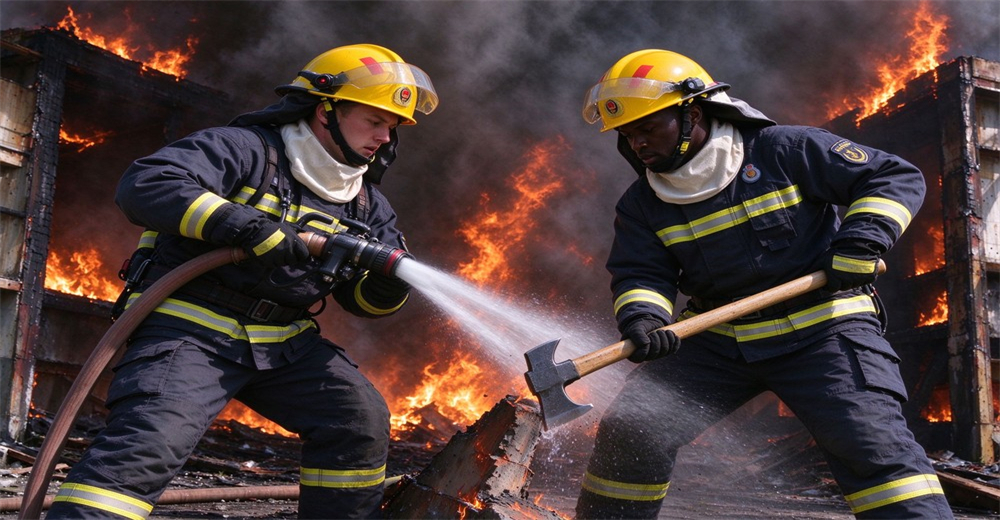 firefighter gear buying guide 02 Application firefighter PPE selection guide two firefighters hose axe teamwork structure fire training department safety standard NFPA certified PPE selection for fire departments bulk procurement firefighter gear buying guide 02 Application firefighter PPE selection guide two firefighters hose axe teamwork structure fire training department safety standard NFPA certified PPE selection for fire departments bulk procurement