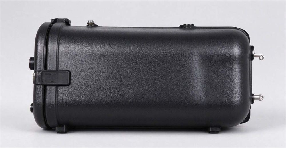 Black launch cylinder protective cover close up view showing rubber cap and connection port of line pneumatic line thrower equipment detail for rescue teams Black launch cylinder protective cover close up view showing rubber cap and connection port of line pneumatic line thrower equipment detail for rescue teams