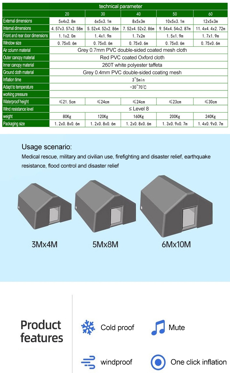 Safety-Ensuring Emergency Disaster Relief Supplies Inflatable Tent