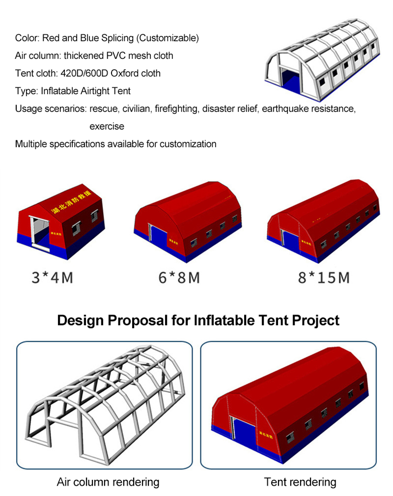 Resilient inflatable tent for fire rescue disaster