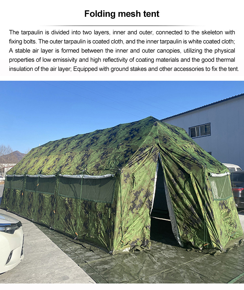 Camo typhoon tent for emergency disaster relief